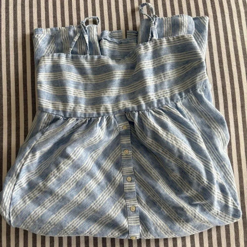 Loft Beach Blue and White Striped Button Front Midi Dress Size Medium
